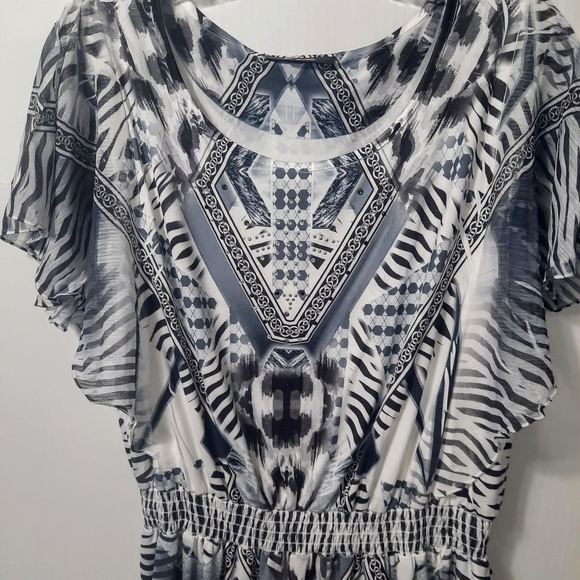 Style & Co Dress XL Black White Fit & Flare Wing Sleeve Midi Elastic Waist - Picture 3 of 10